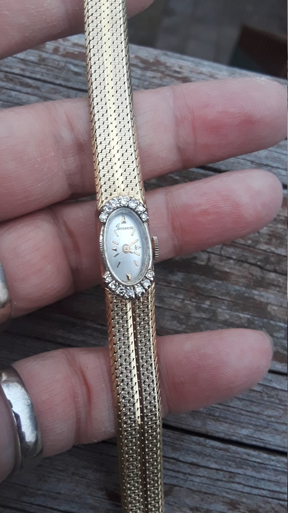 14k Gold Diamond Geneva Swiss Wrist Watch