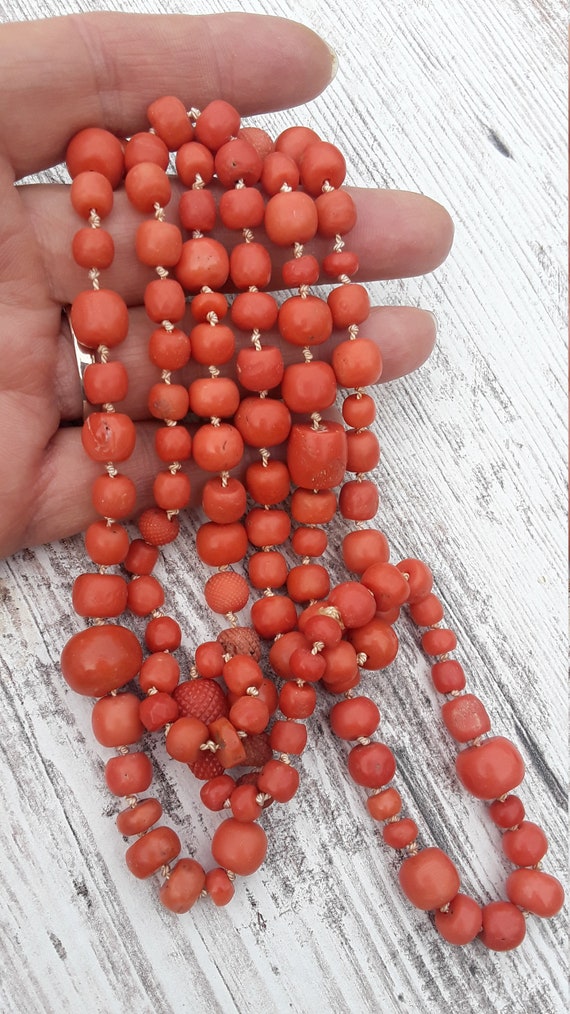 Antique Coral Beads Necklace 101 Grams Fabulous O… - image 5