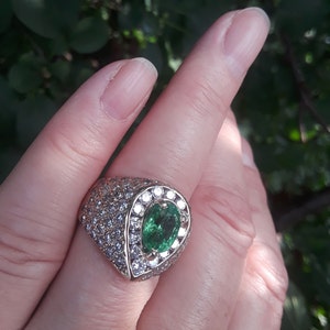 14k Gold Diamond Tsavorite Garnet Wedding Engagement Cocktail Ring  Fabulous