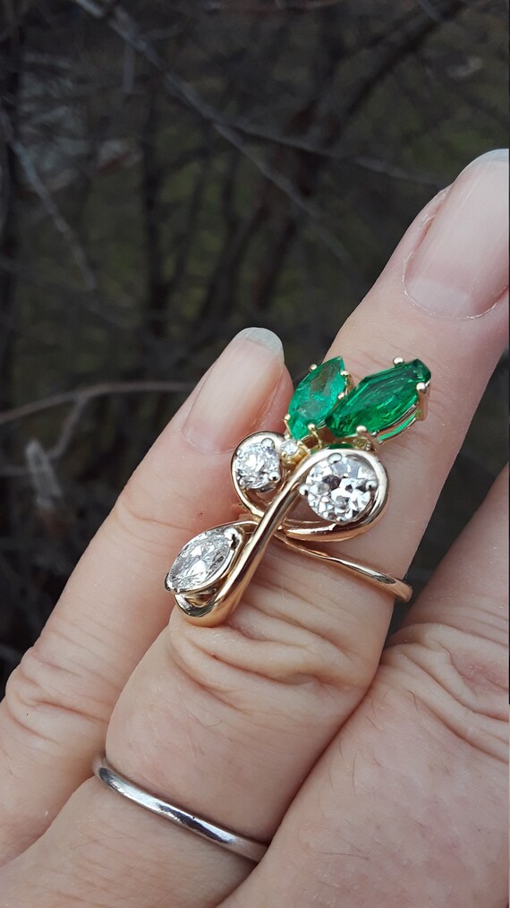 14k Gold Diamond Colombian Emerald Marquise Cut W… - image 3
