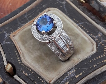 14k Gold Baguette Round Diamond Tanzanite Wedding Engagement Cocktail Statement Ring Fabulous