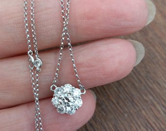 14k Gold Diamond By Yard Necklace With Pendant Flower Design Fabulous