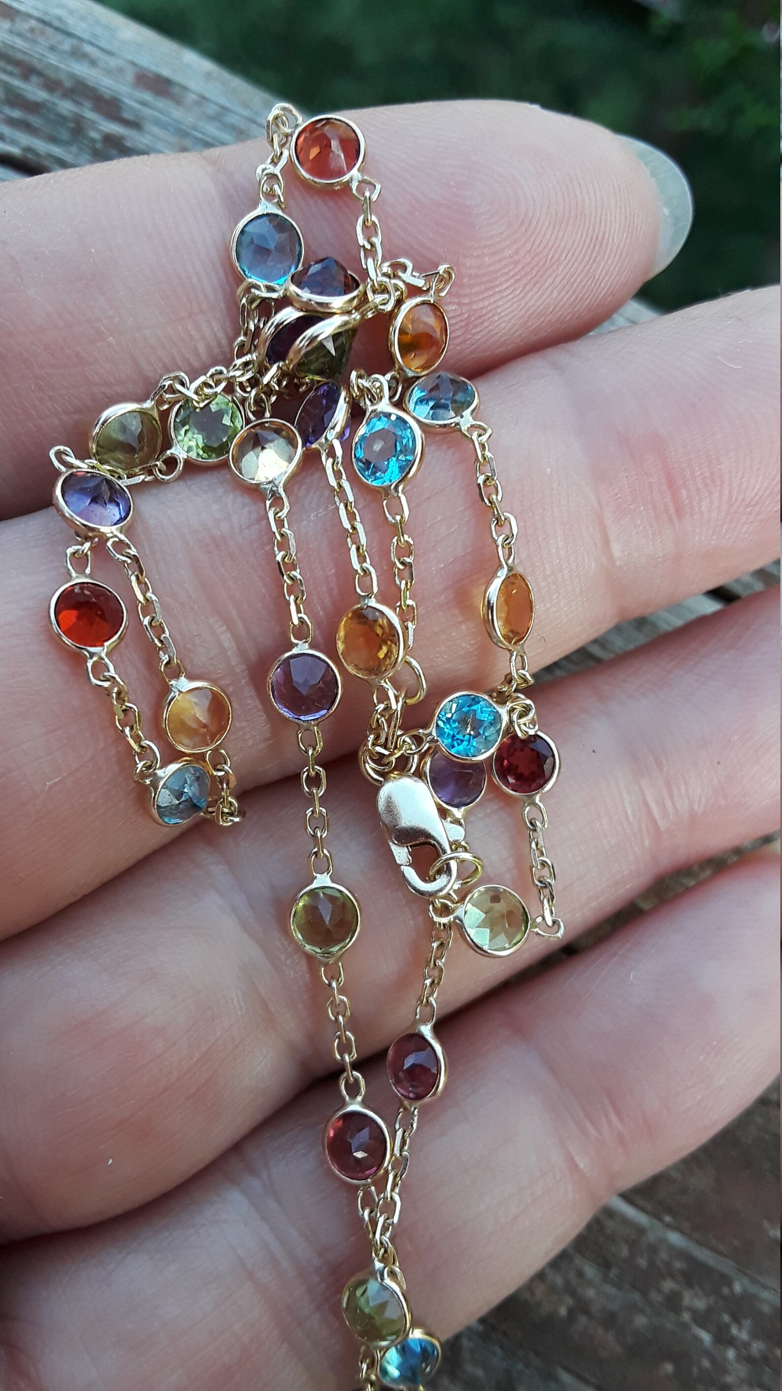 14k Gold Multi Gemstones Necklace Fabulous Etsy