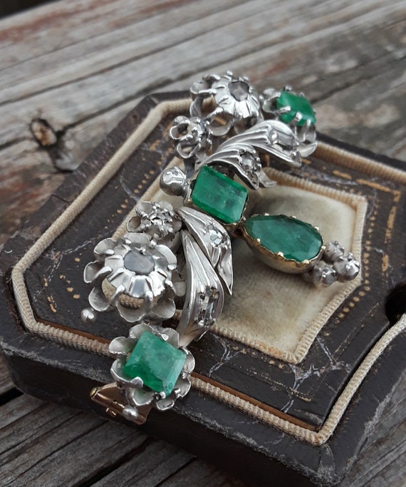 Georgian Emerald Rose Cut Diamond Brooch One Of A… - image 4