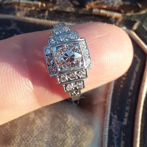 Art.  Deco 14k Gold 0.50ct Center Old Mine Cut Diamond Wedding Engagement Ring Fabulous