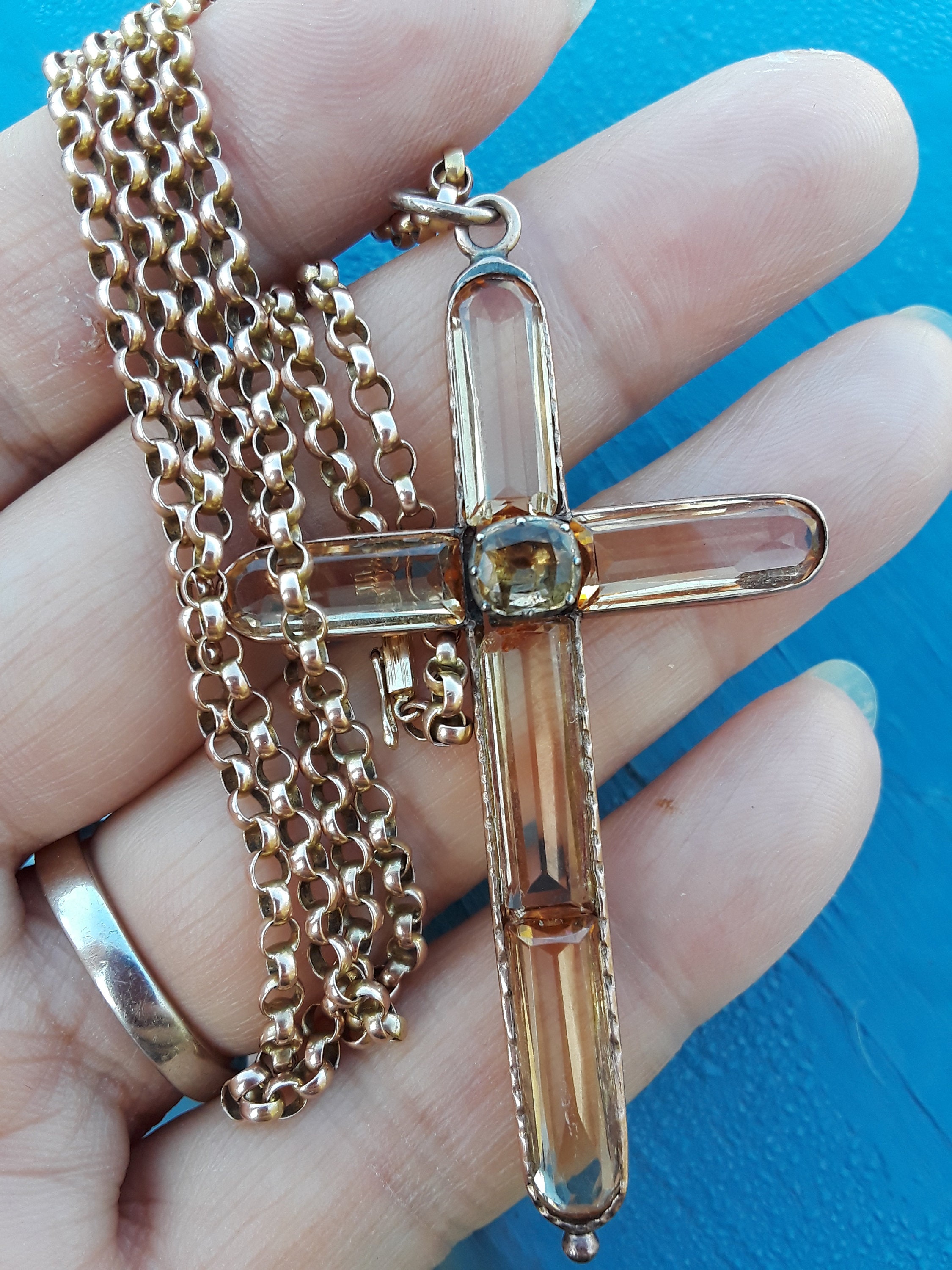 Georgian Imperial Golden VVS Topaz Cross Pendant Unique 2.5