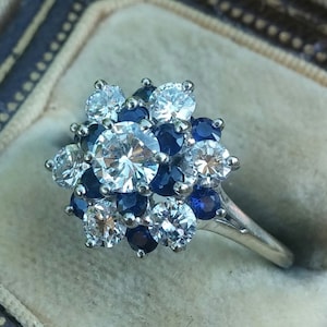 14k Gold Diamond Blue Sapphire Wedding Engagement Cocktail Floral Flower Ring