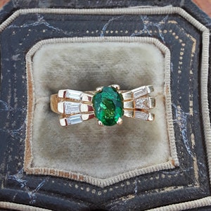 14k Gold Baguette Diamond Tsavorite Garnet Wedding Engagement Cocktail Ring Fabulous 7 Grams