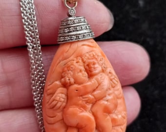 Victorian 18k Gold Rose Cut Diamond Coral Angeles Pendant Fabulous Exclusive One Of A Kind 21 Grams