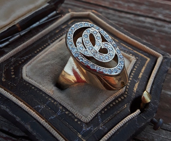 14k Gold Diamond Ring Letter Rare Design - image 6