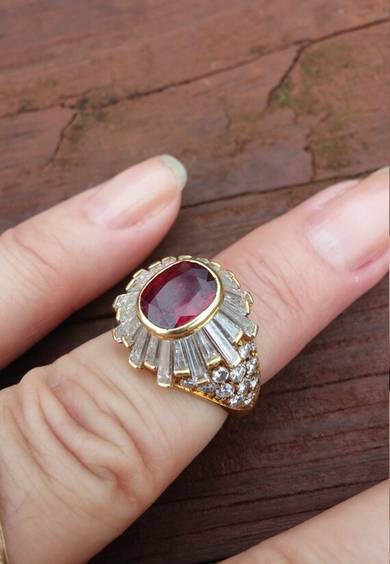 18k Gold 5ct Diamond Ruby Wedding Engagement Cock… - image 5