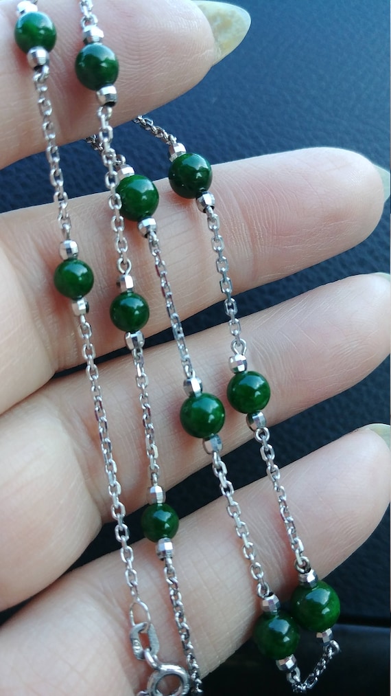 14k Gold Green Onyx Chain Necklace Italy