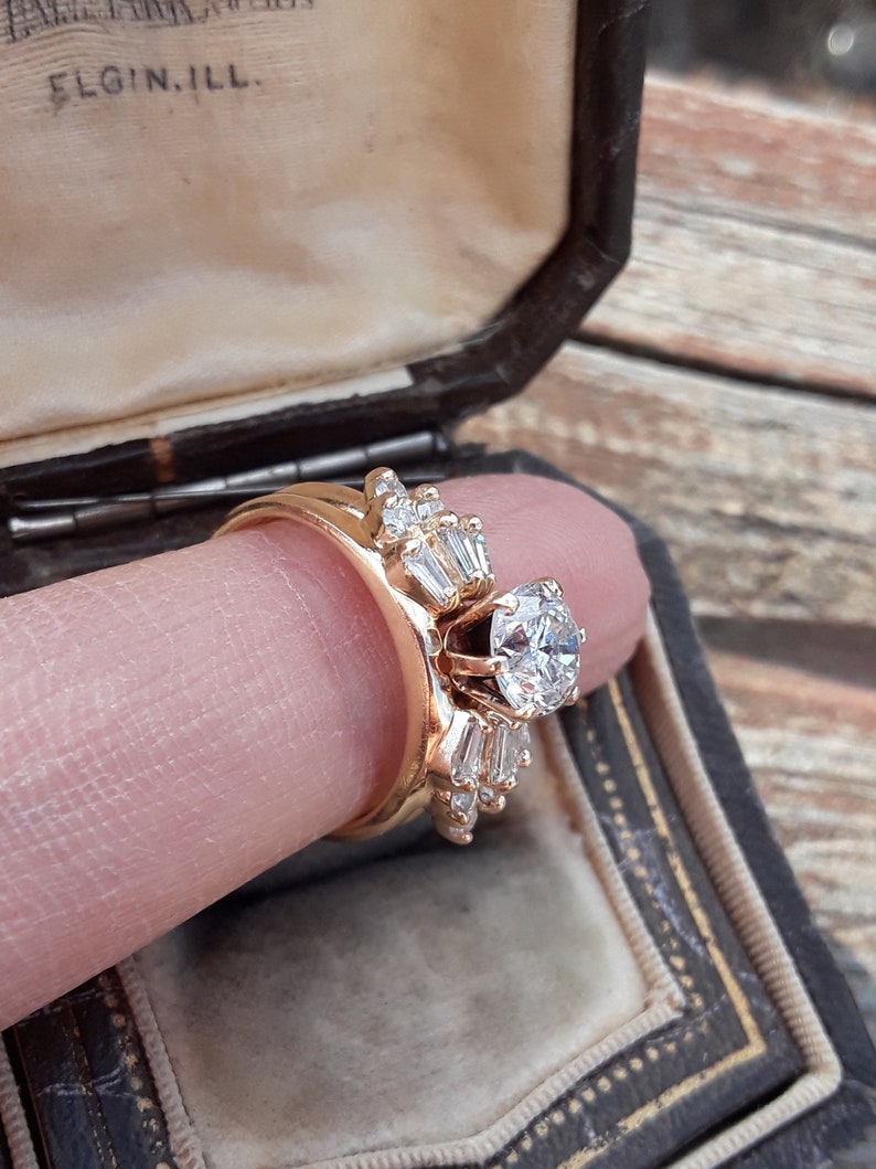 14k Gold 0.85ct Center Diamond Wedding Set 2 Separate Rings | Etsy