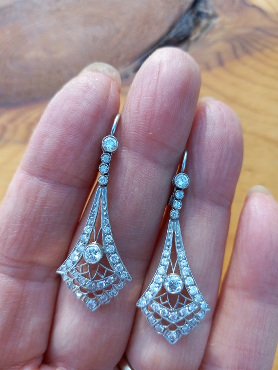 Art Deco Diamond  Dangling Earrings  Stunning Exc… - image 3