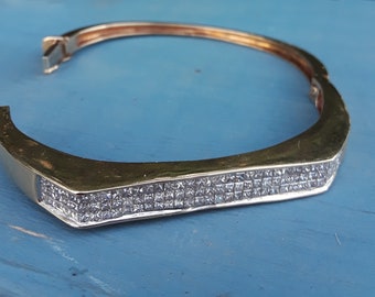 14k Gold 4.50ct Princess Cut  Diamond Bangle Bracelet 23 Grams Fabulous