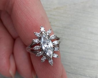 14k Gold 1ct Natural Marquise Cut Diamond Center Plus Round Diamonds Wedding Engagement Cocktail Statement Ring Fabulous