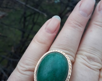 Green Jade Stone 18k Gold Jade Mens Ring Bold Men's Dyed Jade Ring With Diamonds 18K Yellow Gold EraGem Estate, Antique Vintage Jewelry