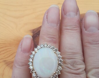 14k Gold Diamond Opal Wedding Engagement Cocktail Statement Ring Fabulous