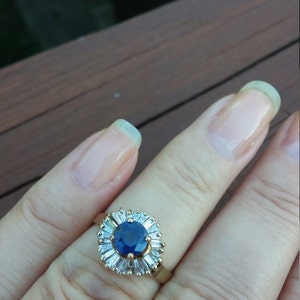 14k Gold 1.50ct Diamond Blue Sapphire Ballerina Wedding Engagement Cocktail Ring
