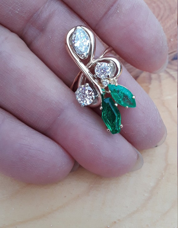 14k Gold Diamond Colombian Emerald Marquise Cut W… - image 6