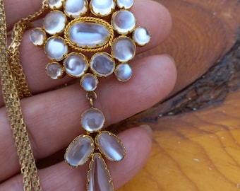 15k Gold High Quality Moonstone Victorian Dangling Pendant Fabulous Rare 3 Inches Long