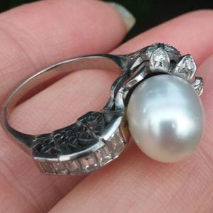 14k Gold Diamond Pearl Floral Design Wedding Engagement Cocktail Ring One Of A Kind zdjęcie 5