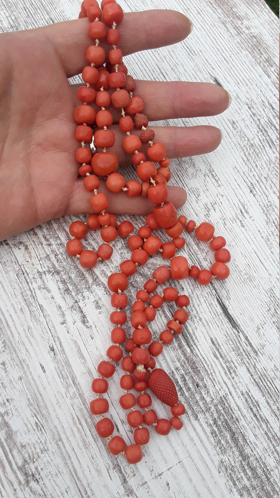 Antique Coral Beads Necklace 101 Grams Fabulous O… - image 6