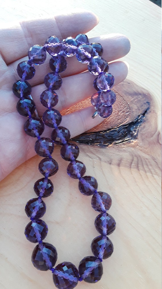 Russian  Faceted Graduated Amethyst Beads Necklac… - image 5