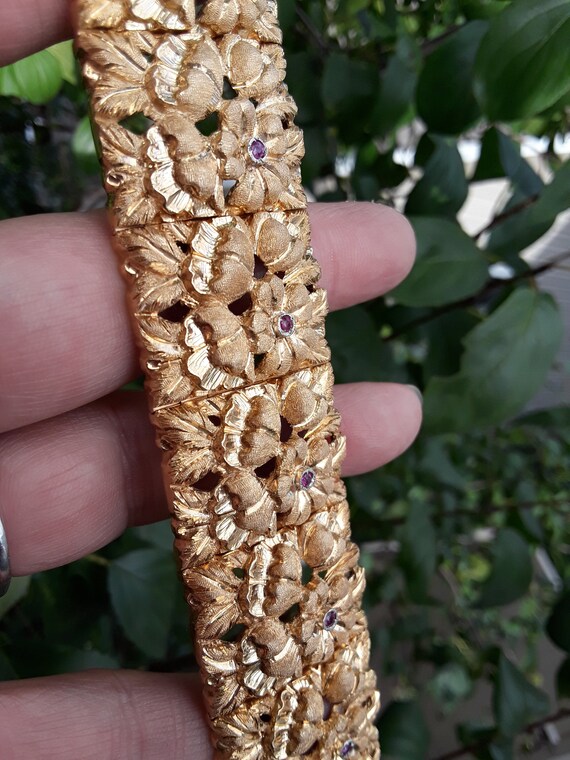 18k Gold  Ruby  Flowers Link Bracelet Fabulous  E… - image 5