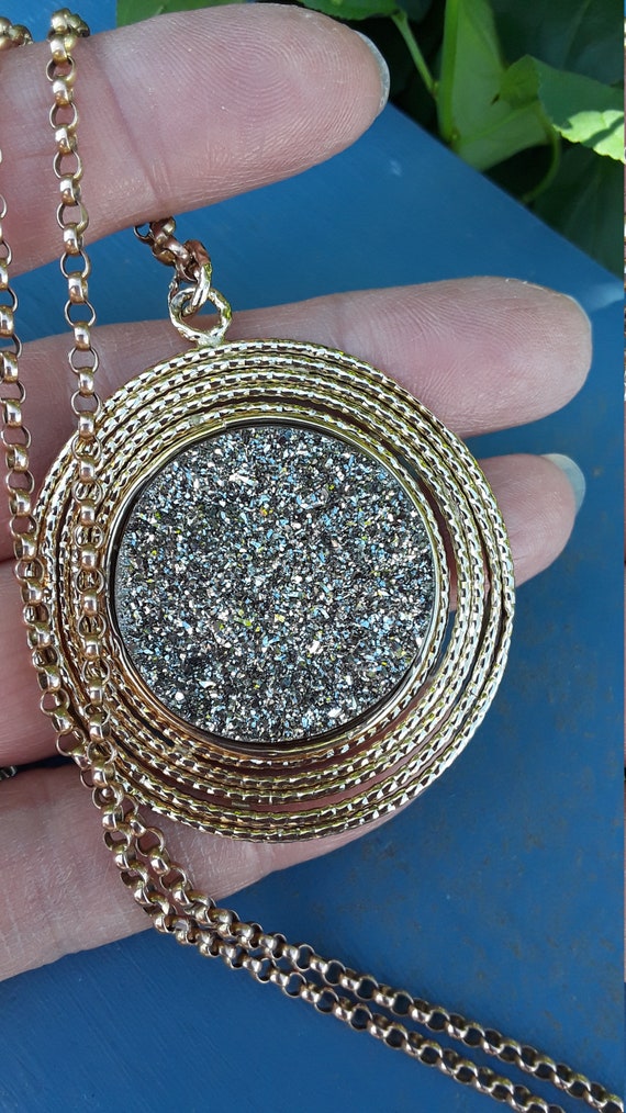 14k Gold Natural Gemstone Round Medallion Pendant 