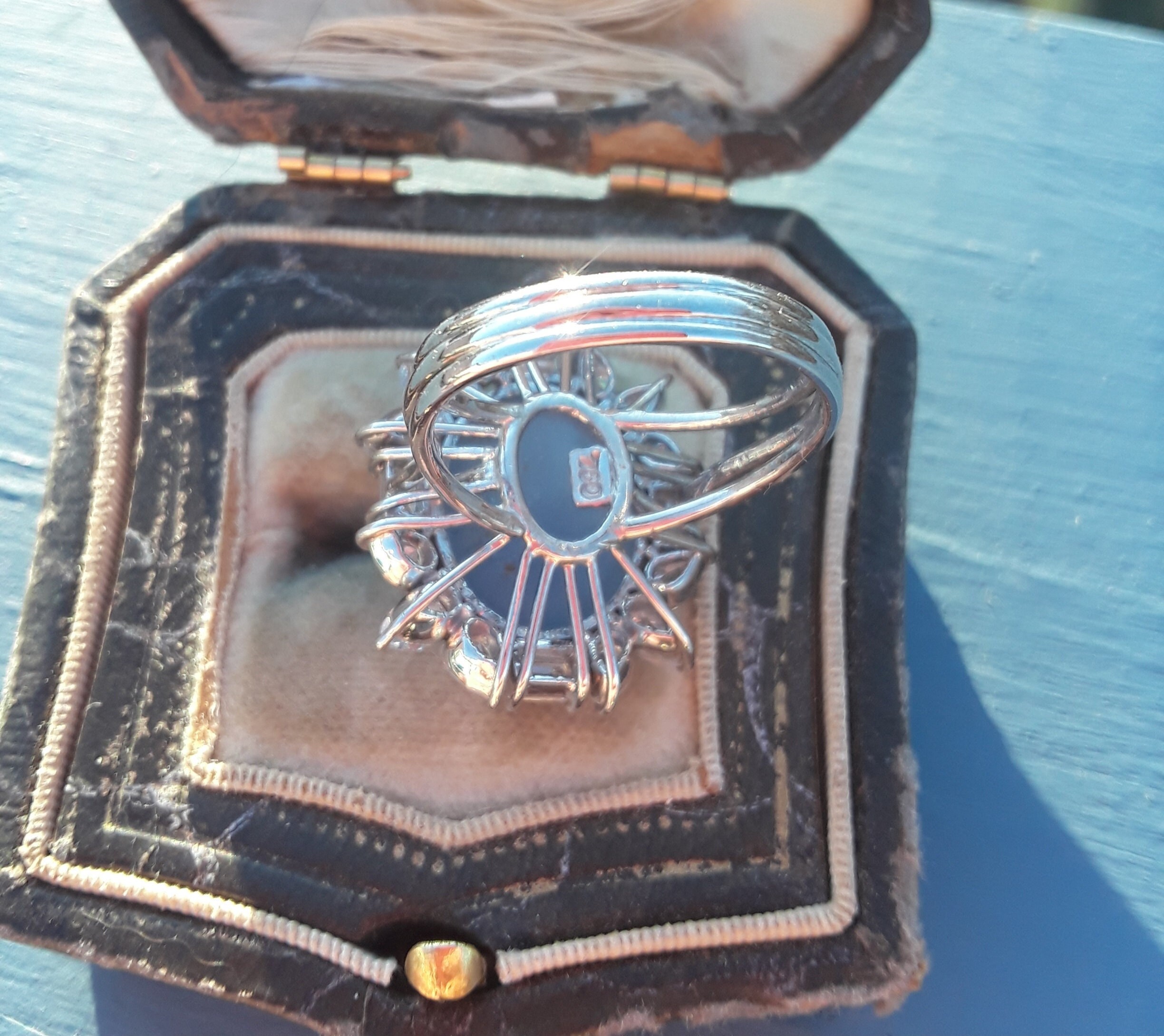 18k Gold Huge Star Sapphire 3ct Baguette Pear Shaped Diamond 