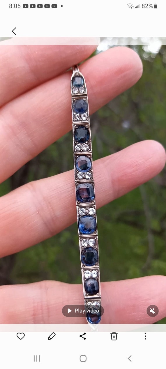 Art Deco Silver Natural Blue White Sapphire Brace… - image 2