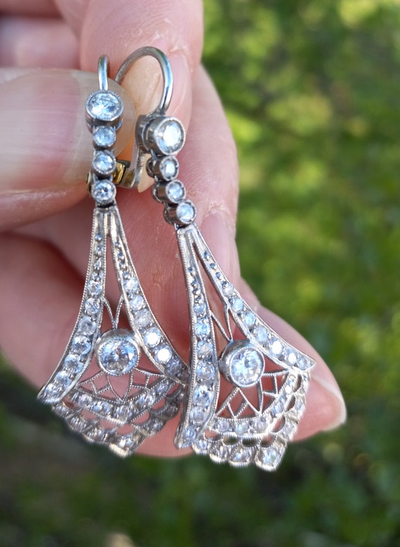 Art Deco Diamond  Dangling Earrings  Stunning Exc… - image 1