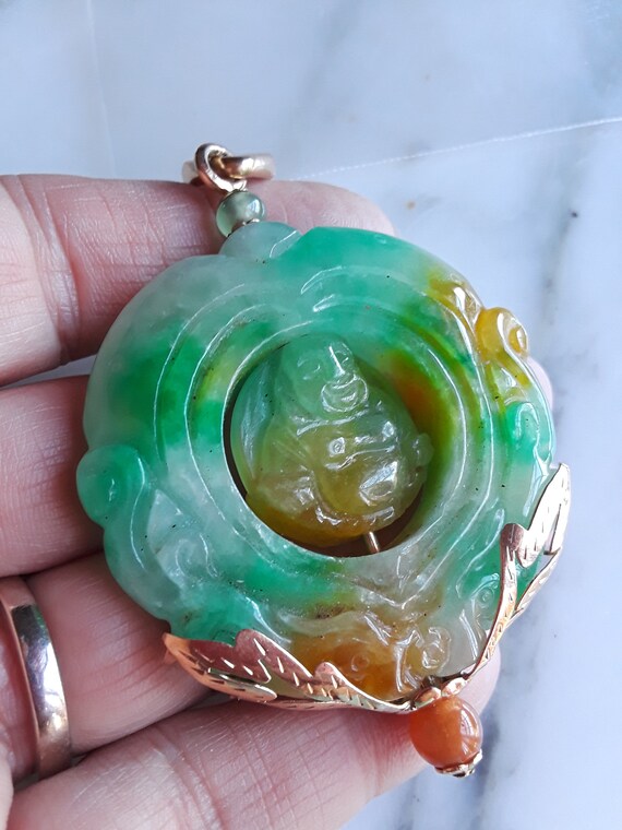 14k Gold Jade Buddha Cornellian Pendant Fabulous Exc… Gem