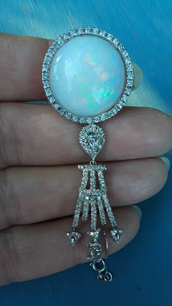 SOLD SOLD 14k Gold Huge Opal Diamond Pendant With 
