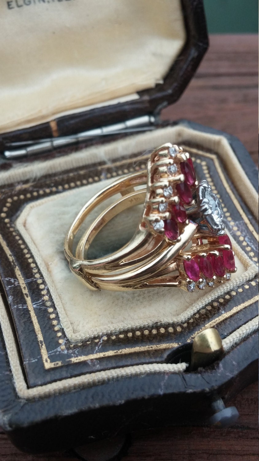 14k Gold Diamond Ruby Ring Guard Wrap Wedding Engagement Etsy