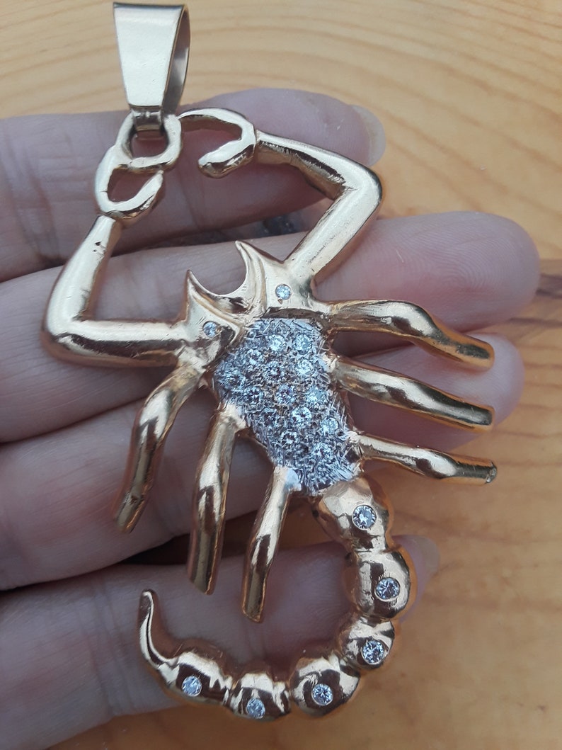 14k Gold 1ct Diamond Scorpion Pendant 56 Grams Unique ONE OF A KIND Video Available image 5