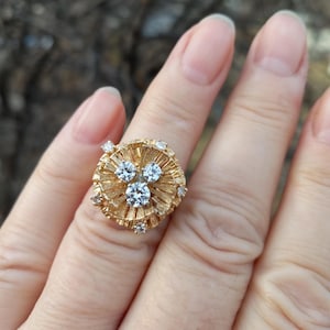 14k Gold Diamond Flower Design Wedding Engagement Cocktail Statement Ring Fabulous Exclusive