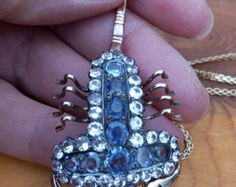 Art deco 10k Gold  Natural  Bleu White Sapphire Brooch Unique  Exclusive Exceptional Fabulous