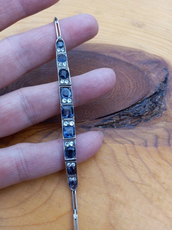 Art Deco Silver Natural Blue White Sapphire Brace… - image 6