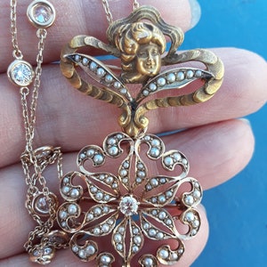Art Nouveau 18k 14k Gold Diamond Seed Pearl Mermaid Head - Etsy