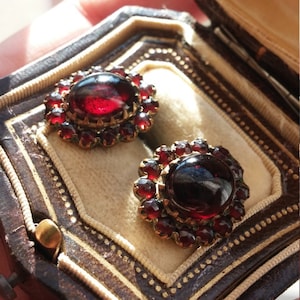 Bohemian Garnet Cabochon Stud Earrings