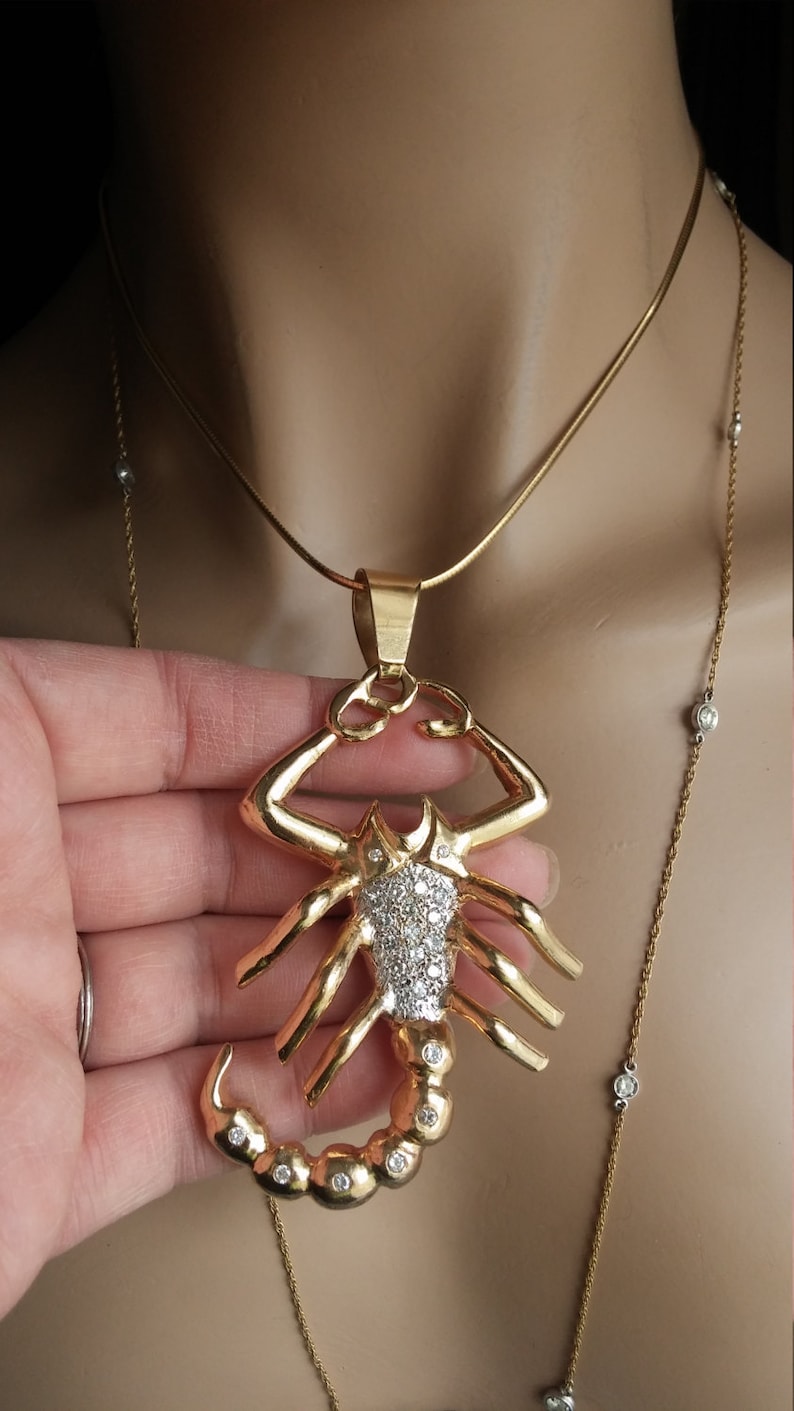 14k Gold 1ct Diamond Scorpion Pendant 56 Grams Unique ONE OF A KIND Video Available image 8