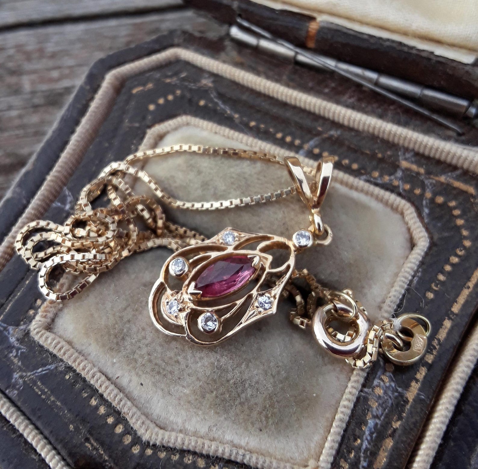14k Gold Diamond Natural Ruby Pendant and Chain Necklace Fabulous - Etsy