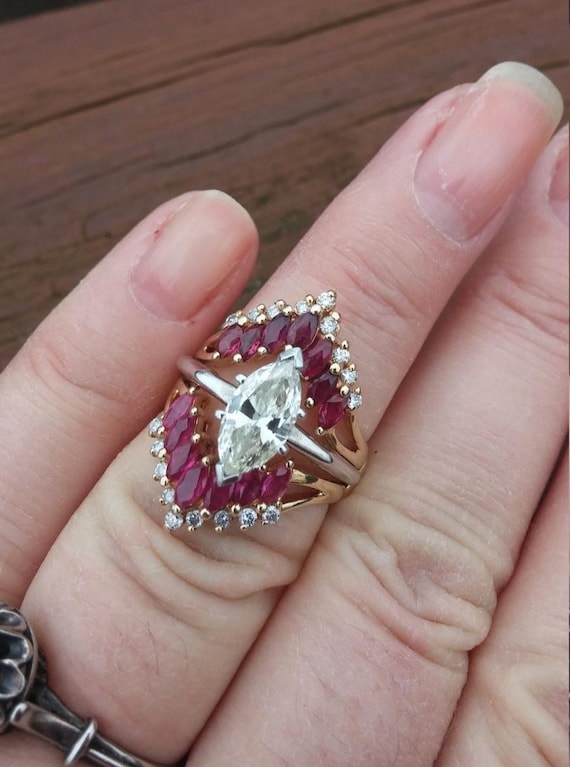 SOLD SOLD 14k Gold Diamond Ruby Ring Guard Wrap W… - image 1