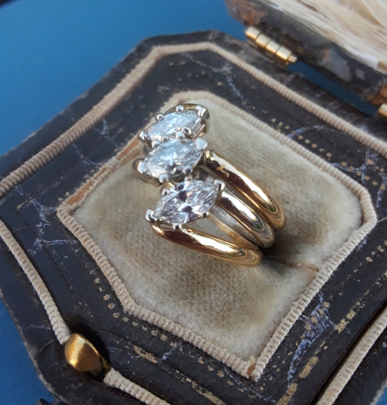 14k Gold 1.50ct Three Marquise Cut Diamond Wedding Engagement | Etsy