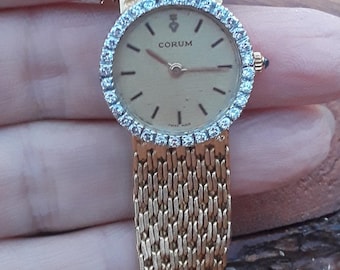18k Gold Diamond Ladies Wrist Watch Swiss Corum 50 Grams