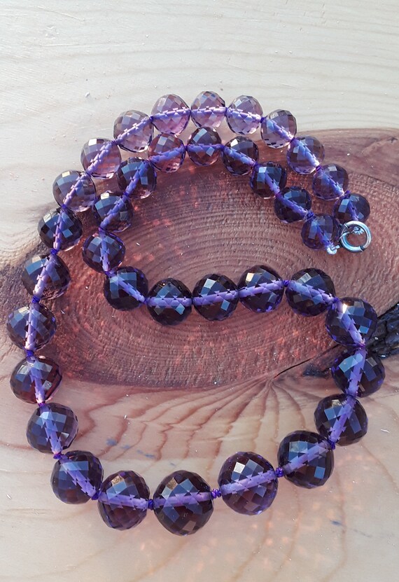 Russian  Faceted Graduated Amethyst Beads Necklac… - image 6