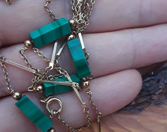 14k Gold Natural Malachite  Chain Fabulous Rare 15 Grams VIDEO AVAILABLE