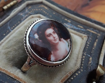 Georgian 9ct Gold Enamel Portrait Ring Exclusive One Of A Kind Fabulous